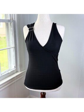 Vintage Jordache Rich Black Vneck Tankini Tank Top XL Spandex Stretch Y2K Chic